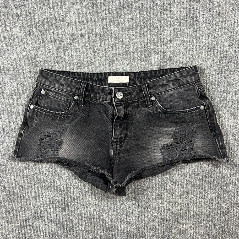 Sun & Shadow Cut Off Shorts Womens 27 Black Denim Cotton Distressed High Waisted